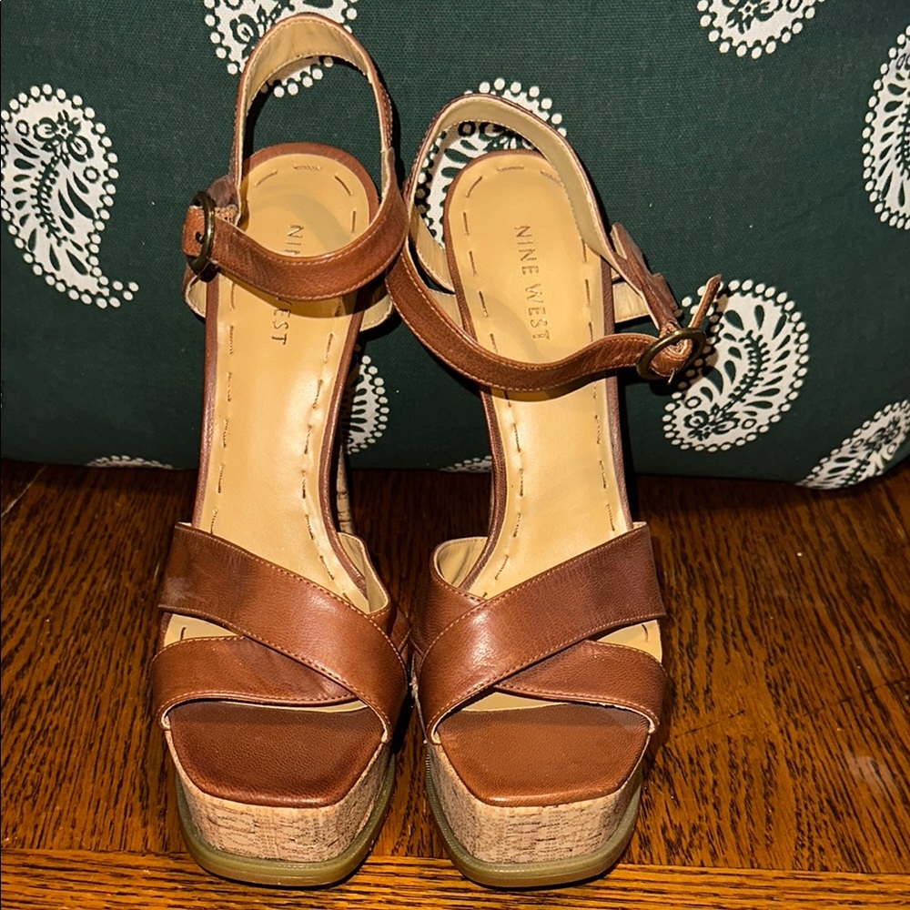 Brown Leather Platform Sandals